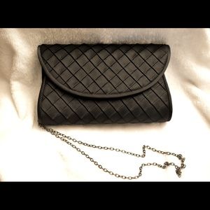 Kate Landry Herringbone pattern black clutch